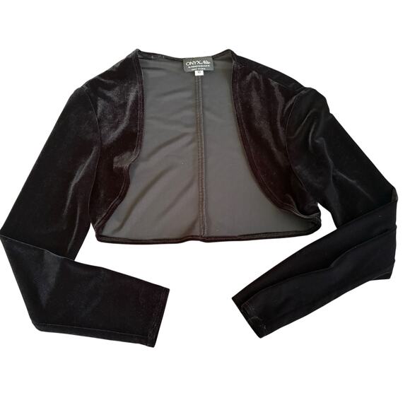VTG Velvet Bolero Shrug Long Sleeve Cropped Jacket Whimsigoth Blk Made in USA 10 - Picture 1 of 6